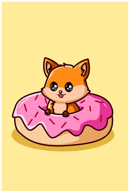 五颜六色甜甜圈上可爱的狐狸食物美味熊