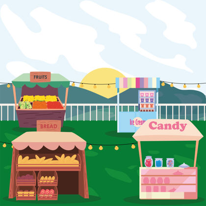 消费主义面包糖果水果和冰淇淋市场设计说明升华背景市场