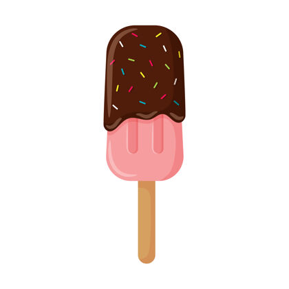 棒粉色冰棒 巧克力糖衣和装饰性的花洒巧克力冰好吃