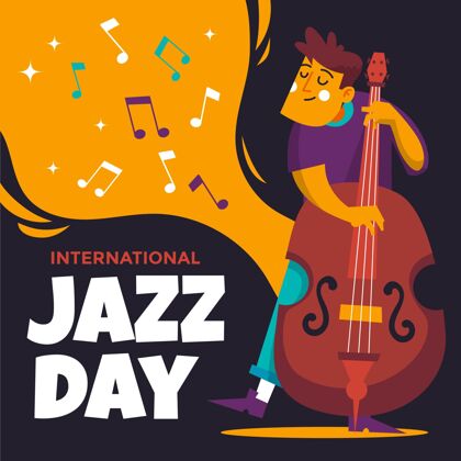 音乐国际爵士日插画与男子和低音国际爵士日节日全球