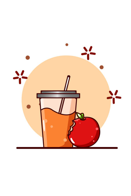 夏季橙汁苹果卡通插画果汁设置甜