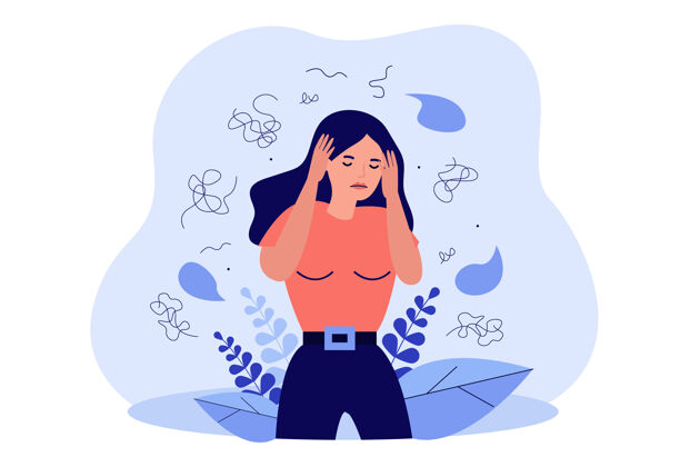 思维神经紧张的女人有精神问题感觉焦虑孤立平面插图问题焦虑人物