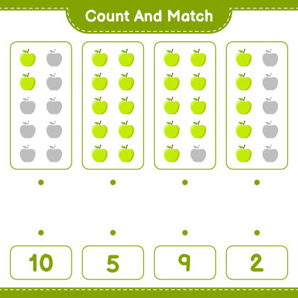 水果数一数二 数一数苹果的数目 然后与右边的数字相匹配数字教育儿童游戏 可打印工作表活动工作表游戏