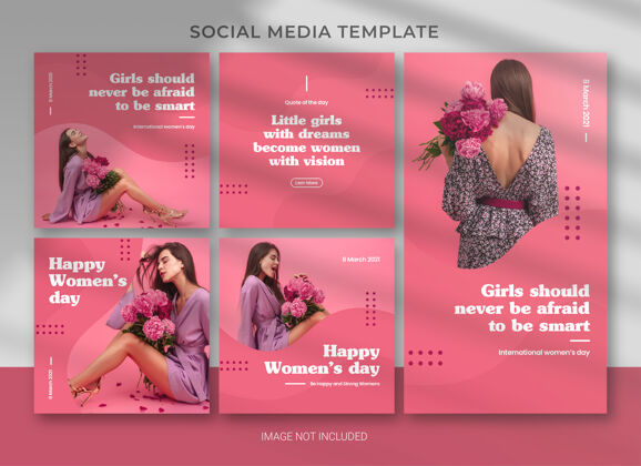 Instagram国际妇女节社交媒体包捆绑模板设计浪漫女性模板