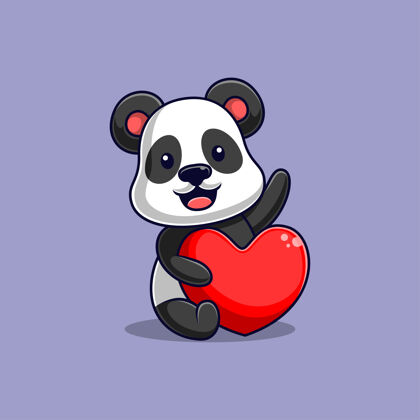 动物卡通熊猫抱心浪漫单位幼稚
