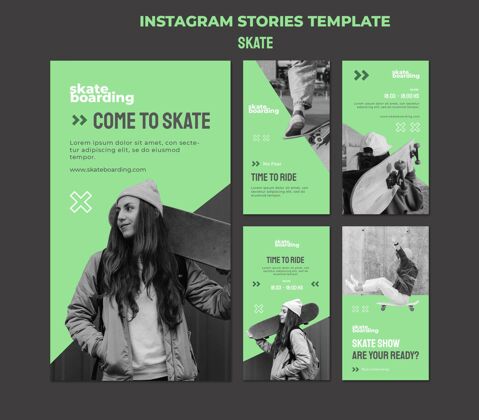 滑板Instagramstories系列 专为女性滑板爱好者设计运动Instagram故事社交媒体故事