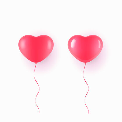闪亮在白色背景上飞行的心形红色气球节日庆典飞翔