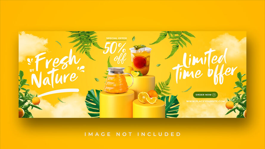 果汁健康饮料菜单推广facebook封面横幅模板展示新鲜苏打水
