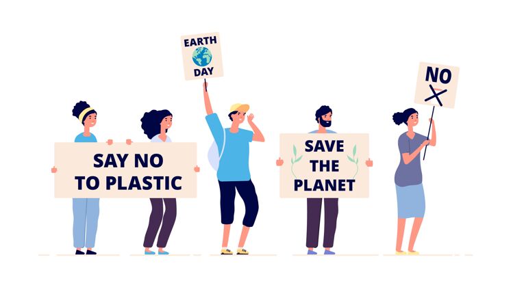 信息拯救地球地球日 环保主义者与标语牌生态示范 全球气候变化行动自然气候