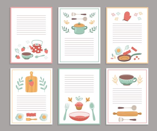 备忘录食谱卡烹饪书空白页食谱贴纸 可爱的主菜单食物菜单空