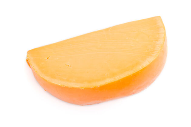 传统一块孤立在白色表面的橙色奶酪单食物块