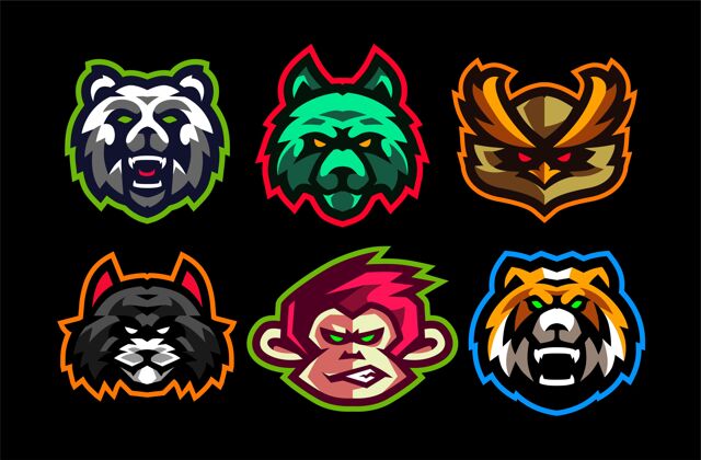 联盟6套动物电子竞技游戏标志模板玩家游戏动物