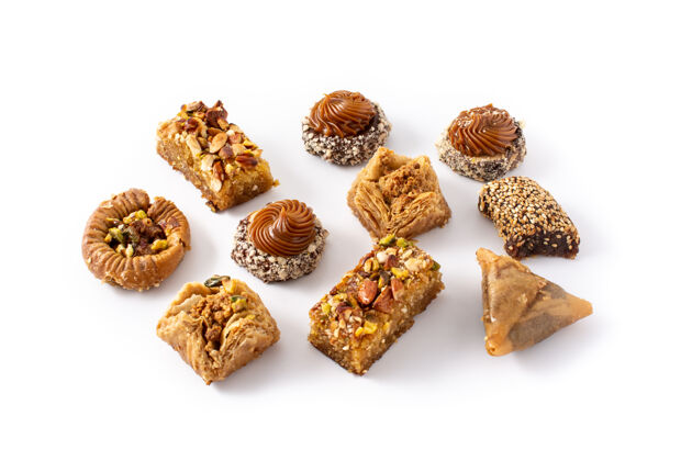 季节各种各样的斋月甜点阿拉伯语日期面包房