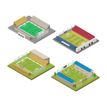 视图等轴测足球运动场体育场建筑空庭院线条