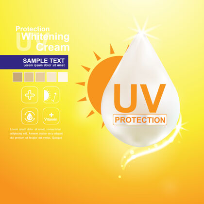 霜海报护肤品模板黄色背景上的防紫外线标志治疗健康年龄
