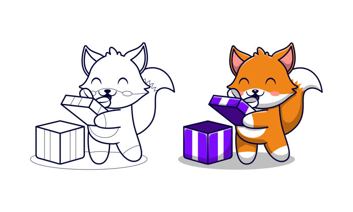 卡通人物可爱的狐狸打开礼品盒卡通彩页礼物礼物可爱