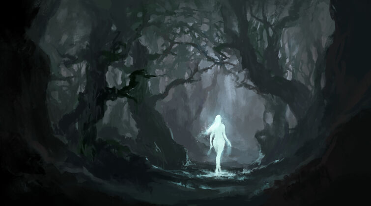 魔鬼安静原始森林中的天使 数码绘画神秘回来危险