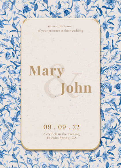 装饰品可编辑的邀请卡模板与水彩孔雀和鲜花插图保存日期相框婚礼请柬