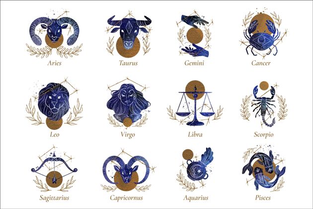双子座手绘水彩十二生肖系列巨蟹座射手座符号