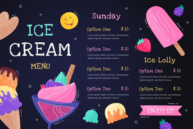 冰淇淋餐厅手绘冰激凌黑板菜单模板小吃冰淇淋菜单黑板