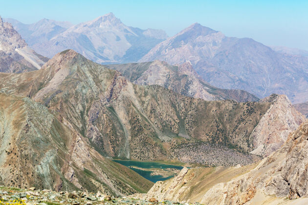 风景塔吉克斯坦范恩山的美丽风景山景高山山顶