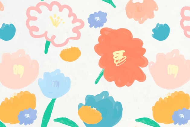 春天花卉图案背景手绘女性开花花卉