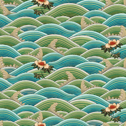 无缝东方中国艺术波浪图案无缝背景装饰品古董中国艺术