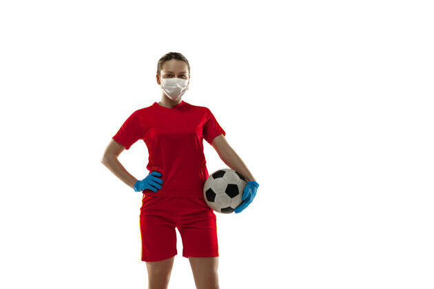 球比赛戴着防护面罩和手套的女足球运动员疾病体育球员
