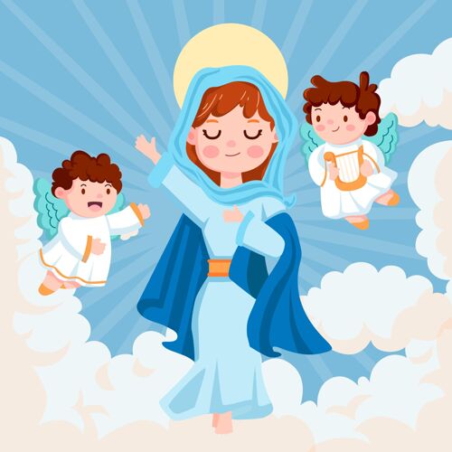圣母玛利亚卡通玛丽插画设想天主教神圣宗教