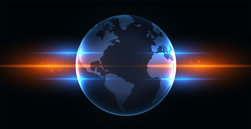 辉光地球上有蓝色和橙色的发光灯插图未来创新数字