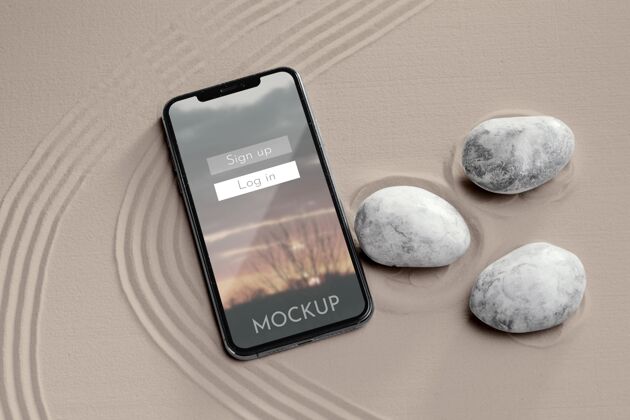 技术智能手机显示模型在沙滩上模型显示演示