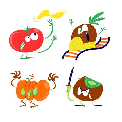 布景有趣的水果和蔬菜平面插图蔬菜五颜六色搞笑