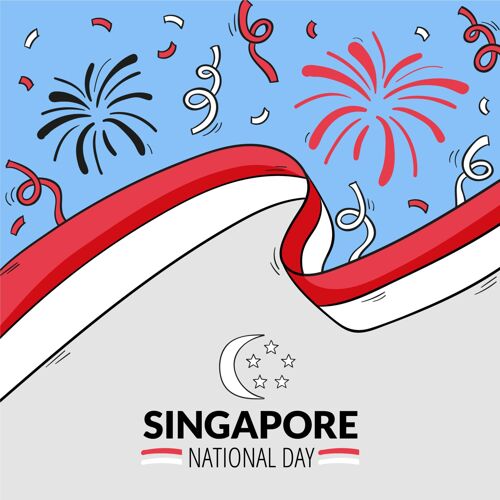 爱国手绘新加坡国庆插画五彩纸屑自由节日