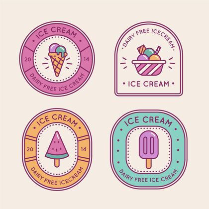 收集线性扁平冰淇淋标签收集标签收集美味冰淇淋