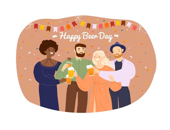 酒精手绘国际啤酒日插画国际啤酒日啤酒庆典