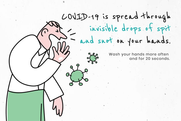 文字Covid-19通过不可见的液滴传播Covid-19信息消毒清洁个人卫生