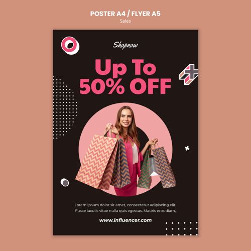海报模板垂直海报模板销售与女子在粉红色西装传单优惠海报