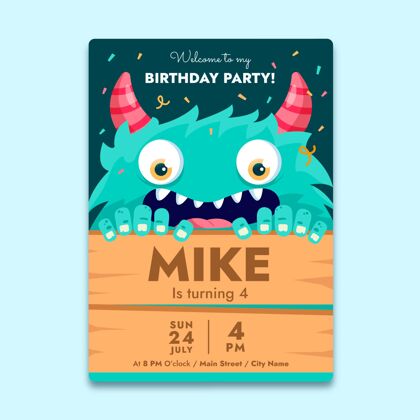 小孩生日派对怪物生日请柬模板平面设计生日生日派对请柬
