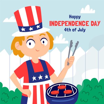 美国手绘七月四日独立日插画爱国庆祝国家