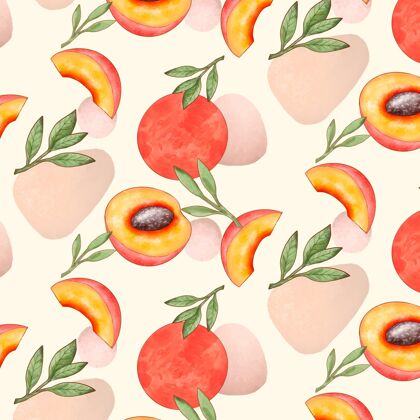 水果手绘水彩桃花图案主题图案设计桃图案