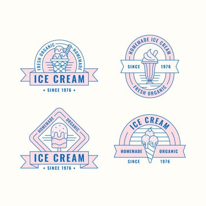 夏季线性扁平冰淇淋标签包食品清新收藏