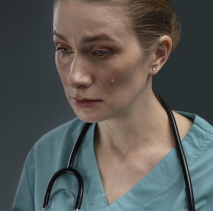 医疗痛苦女医生的画像工人健康特殊设备