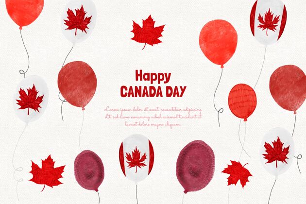 庆典手绘加拿大日气球背景枫叶手绘加拿大日背景