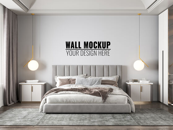 海报室内现代卧室墙壁模型房间卧室地板