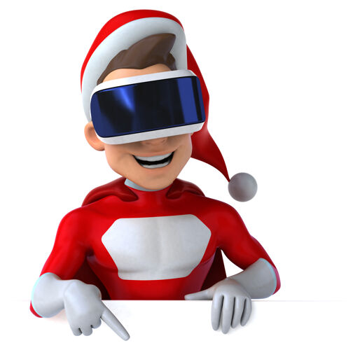 数码有趣的三维插图超级圣诞老人与虚拟现实头盔视频超级游戏