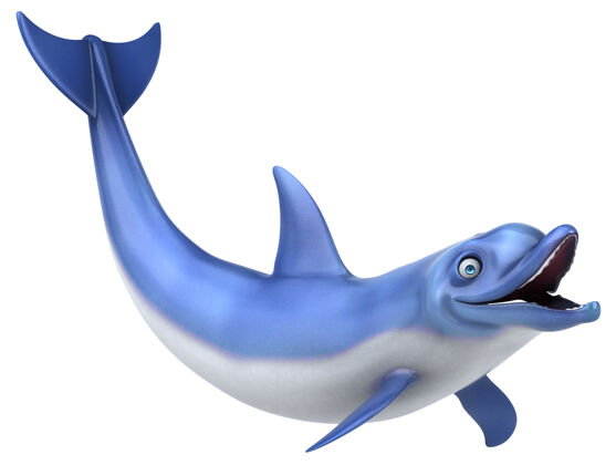 游泳有趣的海豚三维插图微笑哺乳动物野生动物