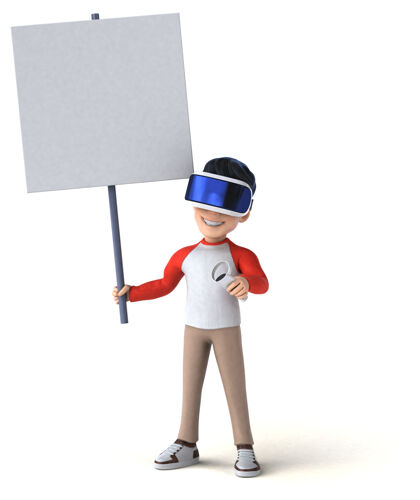 体验有趣的三维卡通儿童与虚拟现实头盔插图卡通虚拟现实技术