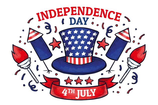 独立宣言手绘七月四日独立日插画节日手绘美国