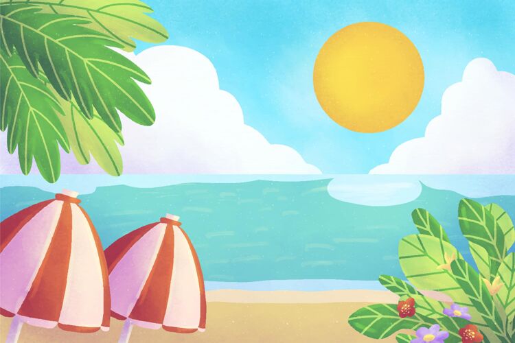 背景手绘水彩夏季背景视频通话季节夏天可视电话背景