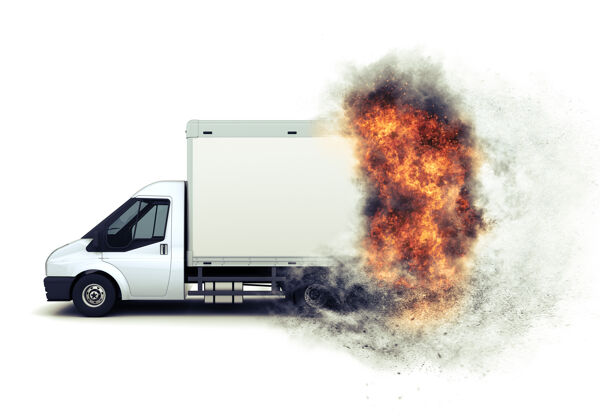 快速送货三维渲染的平板车与快速火爆的效果添加物流航运卡车